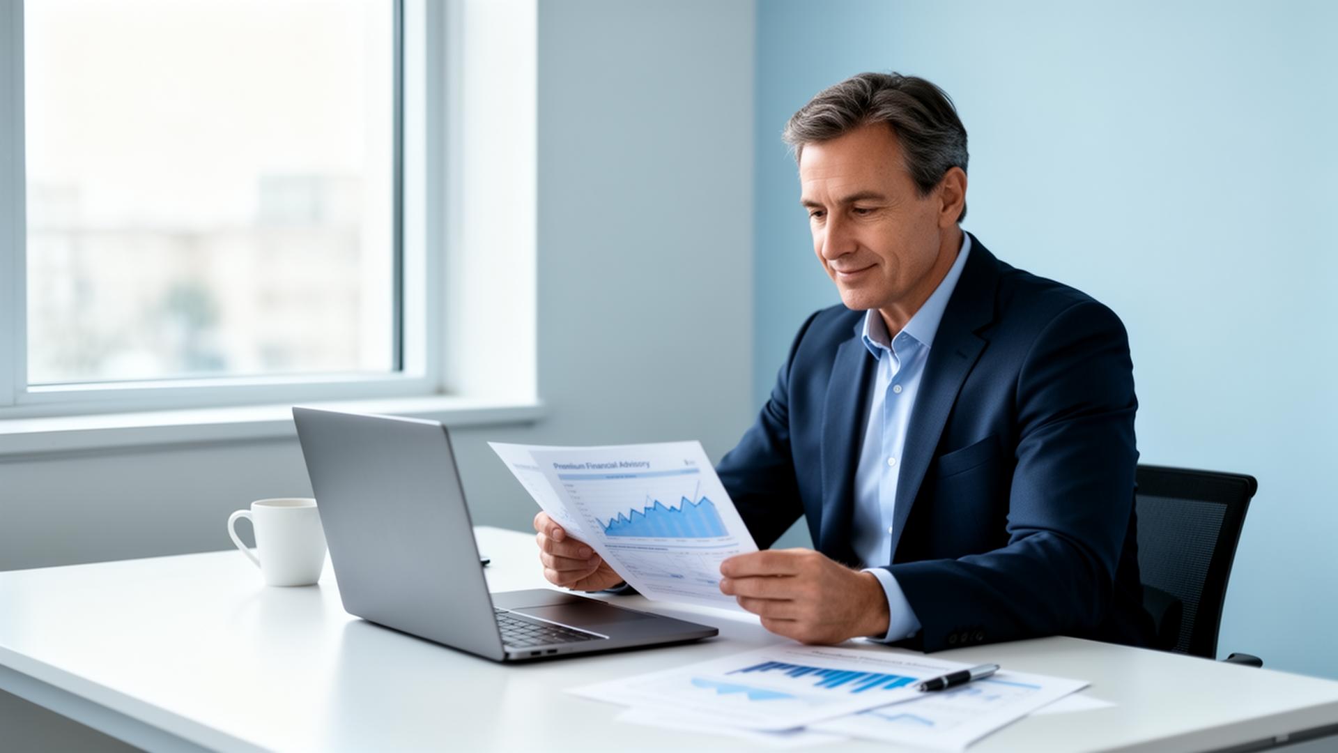 Business owner reviewing finances with confidence